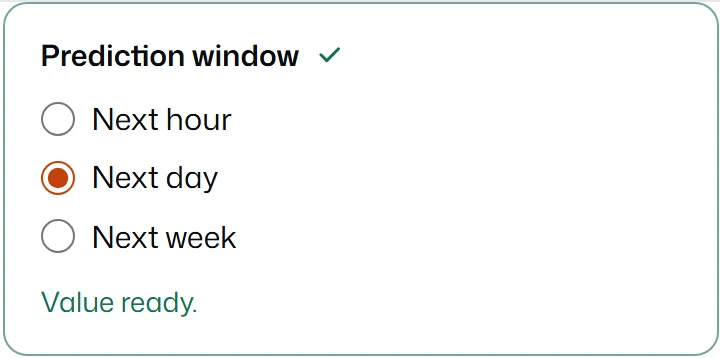 Three radio options with Next day selected.