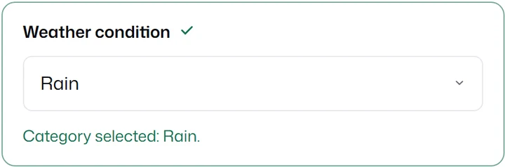 A weather condition dropdown set to Rain.